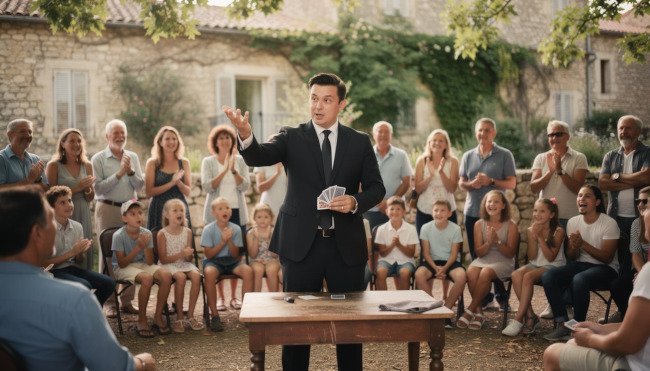 magicien avec tour de cartes