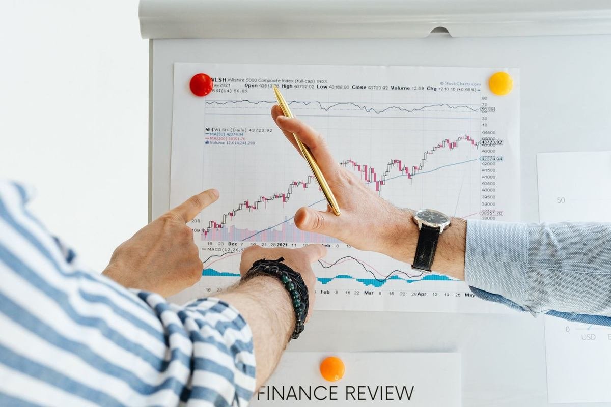 Graphique de marché boursier analysé lors d'une réunion de finance